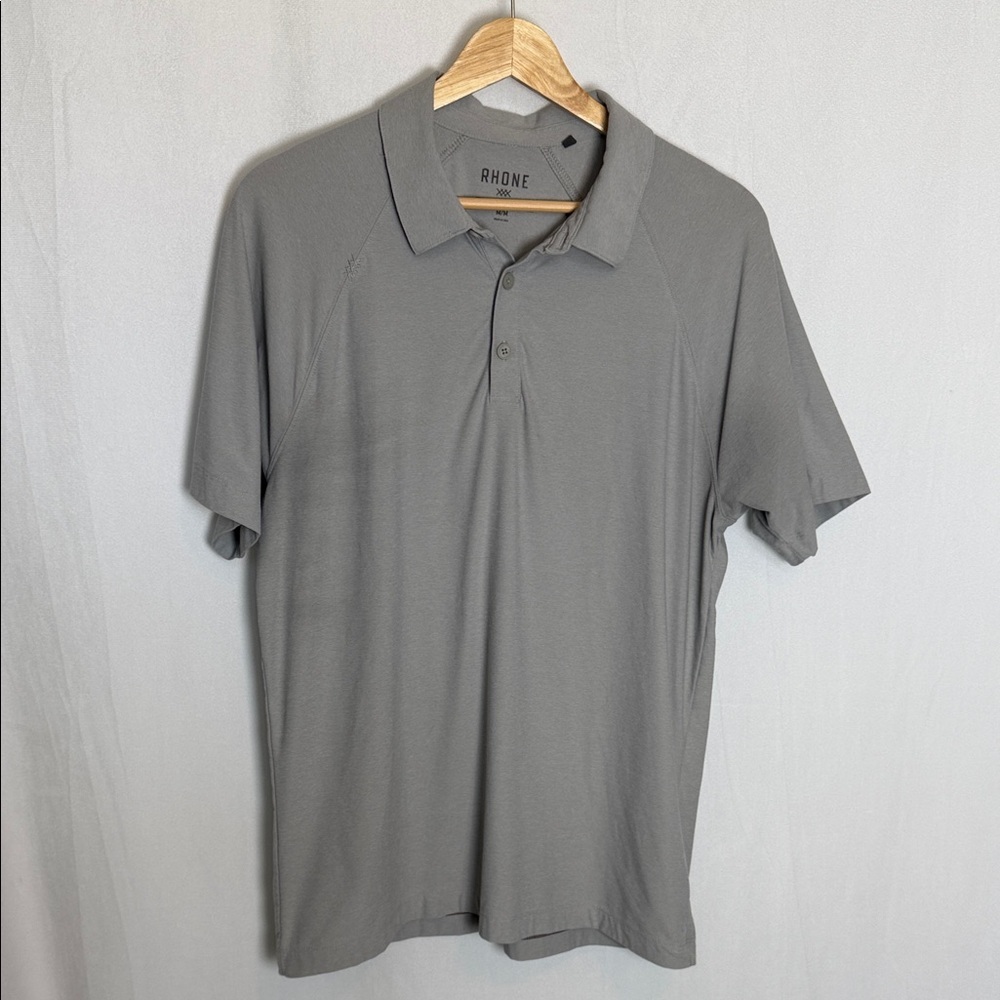 Rhone Men's Performance Light Gray Polo Shirt Size M Casual Office Short Sleeve